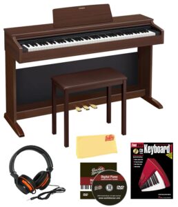 casio ap-270 celviano digital cabinet piano - walnut bundle with furniture bench, headphones, online piano lessons, austin bazaar instructional dvd, and polishing cloth