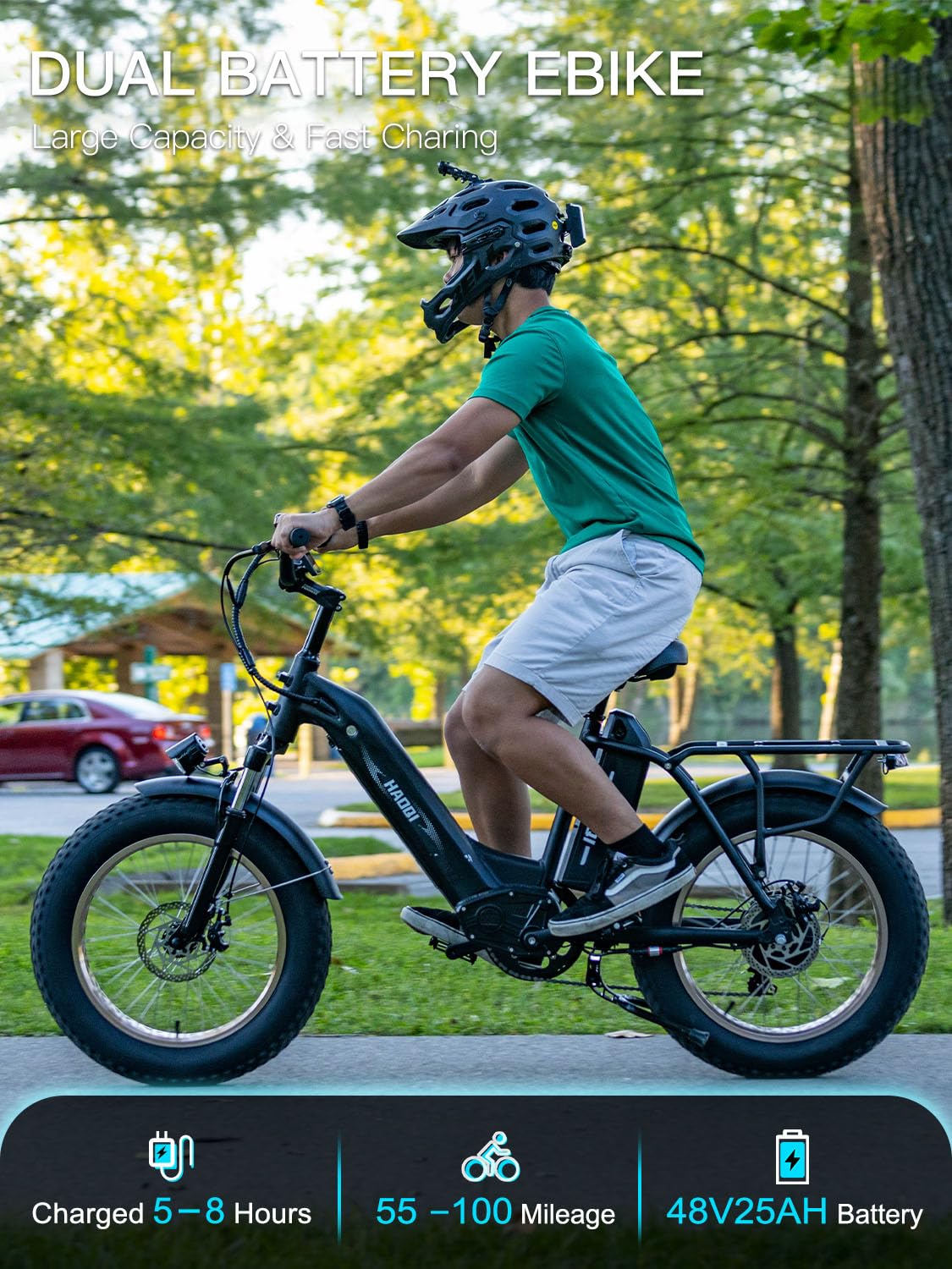 HAOQI Antelope Black Electric Bike for Adults 48V 25AH Removable Dual Lithium Battery, 750W Motor, 20" x 4.0 Fat Tire Step-Thru Ebike up to 28MPH, 7-Speed