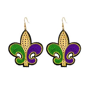 mardi gras earrings for women,sequins fabric evil eye donut fleur de lis dangle earrings carnival theme drop earrings holiday (fleur de lis)