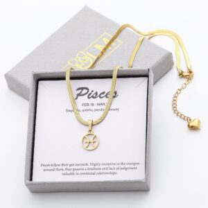 TGOLM Pisces Sign Choker Necklace Spiritual Horoscope Jewelry Birthday Gift Gold Plated Stainless Steel Snake Chain