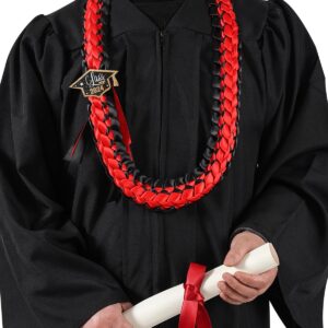 TFTAFAN Graduation Lei Class of 2023 Ribbon Leis Necklace Braided Necklaces gift Party Accessories for Women and Men (black red, 2)