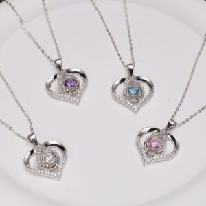 ITS4YEO 925 Sterling Silver Heart Birthstone Necklaces Silver Necklace Zircon Pendant Necklaces for Women Jewelry Gift for Women Wife Her Valentines Gift(March)