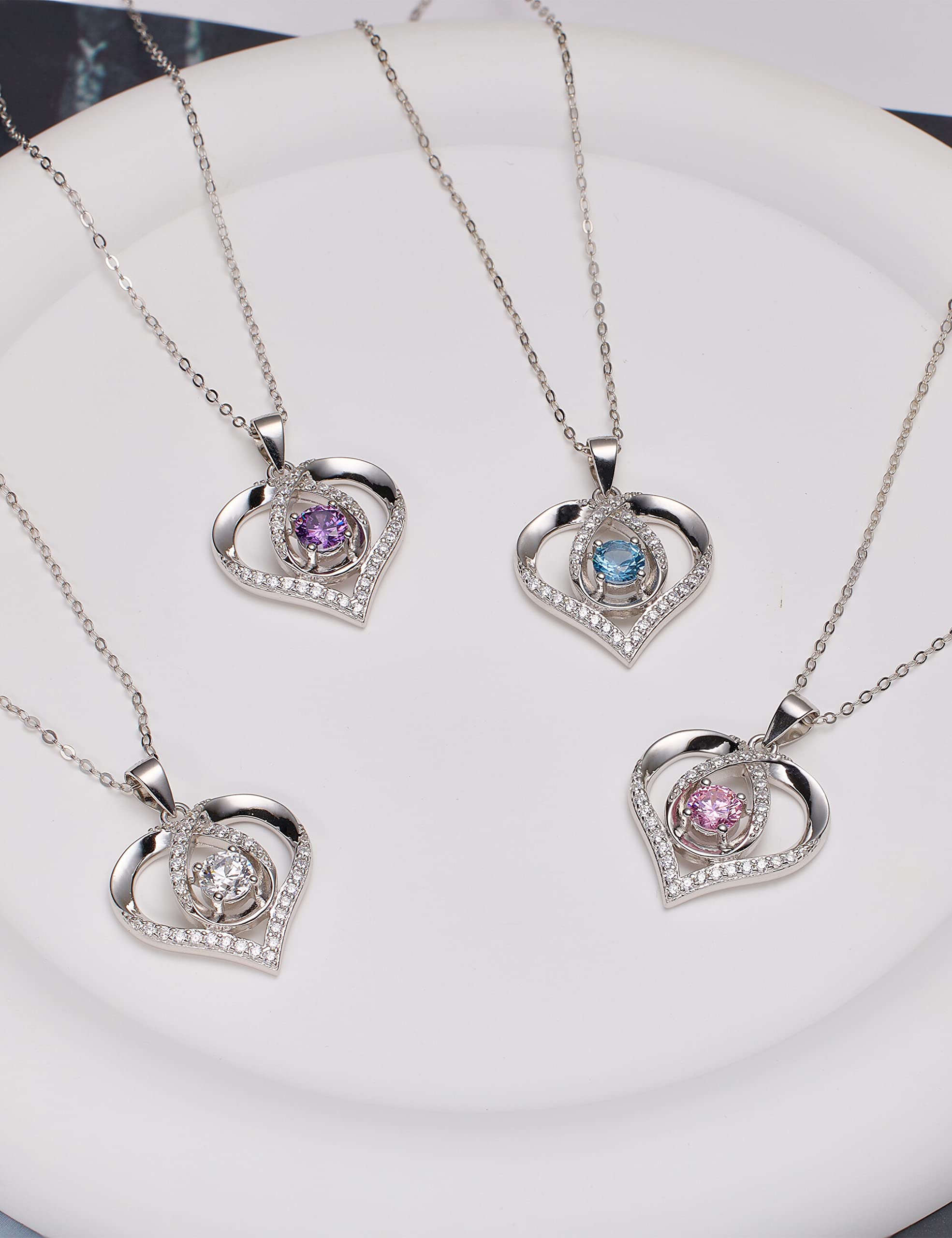 ITS4YEO 925 Sterling Silver Heart Birthstone Necklaces Silver Necklace Zircon Pendant Necklaces for Women Jewelry Gift for Women Wife Her Valentines Gift(March)