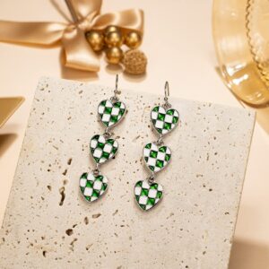 St Patricks day Decorations Green Interlocking Heart Earrings for Women, Good Luck Irish Party Jewelry