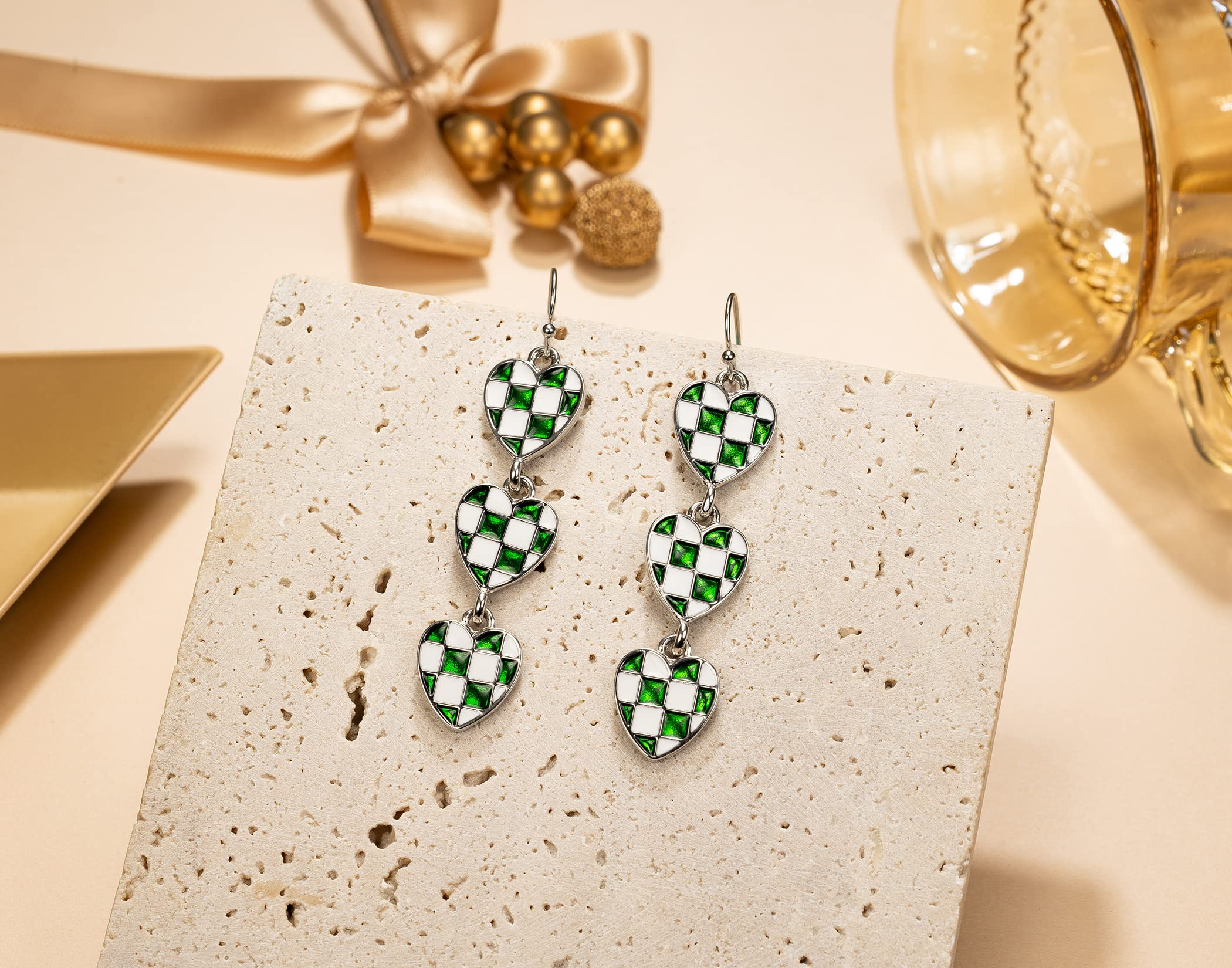 St Patricks day Decorations Green Interlocking Heart Earrings for Women, Good Luck Irish Party Jewelry