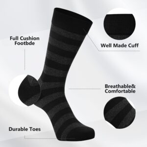 Fandecie Mens Striped Dress Crew Socks 6 Pair Pack for Shoe Size 9-13