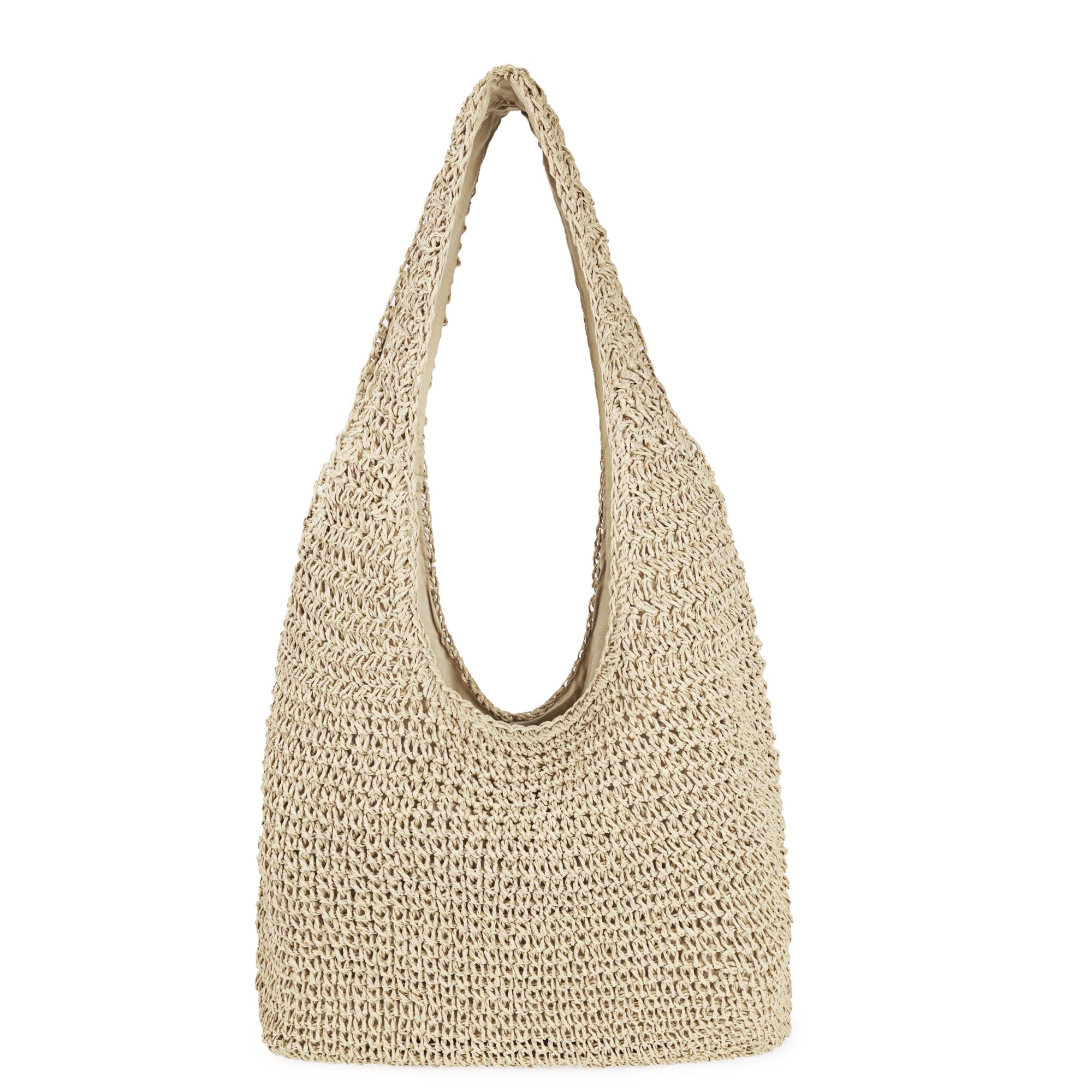 Women Large Straw Beach Bag Handmade Woven Shoulder Bags Hobo Tote Handbag Purse for Summer (Beige)