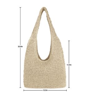 Women Large Straw Beach Bag Handmade Woven Shoulder Bags Hobo Tote Handbag Purse for Summer (Beige)