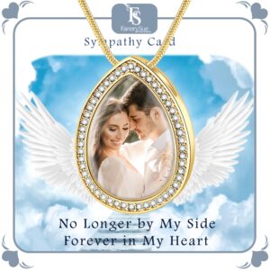 Fanery Sue Personalized Ashes Necklace for Women Men Custom Engraving Photo & Text Cremation Jewelry Urn Necklace for Ashes Memorial Keepsake for Loss Loved One, Copper, Zircon(Teardrop&Gold)