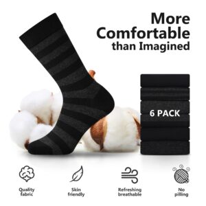 Fandecie Mens Striped Dress Crew Socks 6 Pair Pack for Shoe Size 9-13