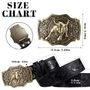 Photect Western Leather Belt, 1.5 Inch Wide, Black, 45 Inch, Unisex, Floral Embossed, Long Lasting, Golf, Buckle