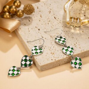 St Patricks day Decorations Green Interlocking Heart Earrings for Women, Good Luck Irish Party Jewelry