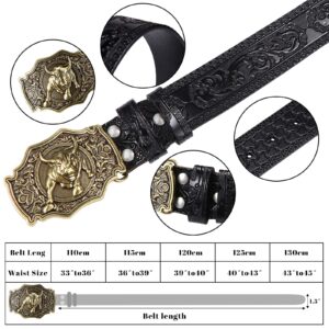 Photect Western Leather Belt, 1.5 Inch Wide, Black, 45 Inch, Unisex, Floral Embossed, Long Lasting, Golf, Buckle