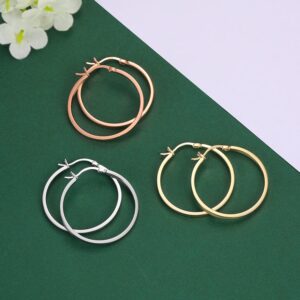 Devin Rose 30mm Large Hoops Earring 14K Yellow Gold Plated Brass High Polished Lightweight Flat Hoop Earrings for Women 925 Sterling Silver Posts