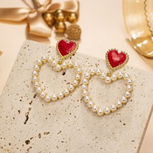 Pearl vintage drip oil Heart Earrings for Women, Fashionable Statement Earrings, Perfect Heart Jewelry as Valentines Day Outfit Ornament