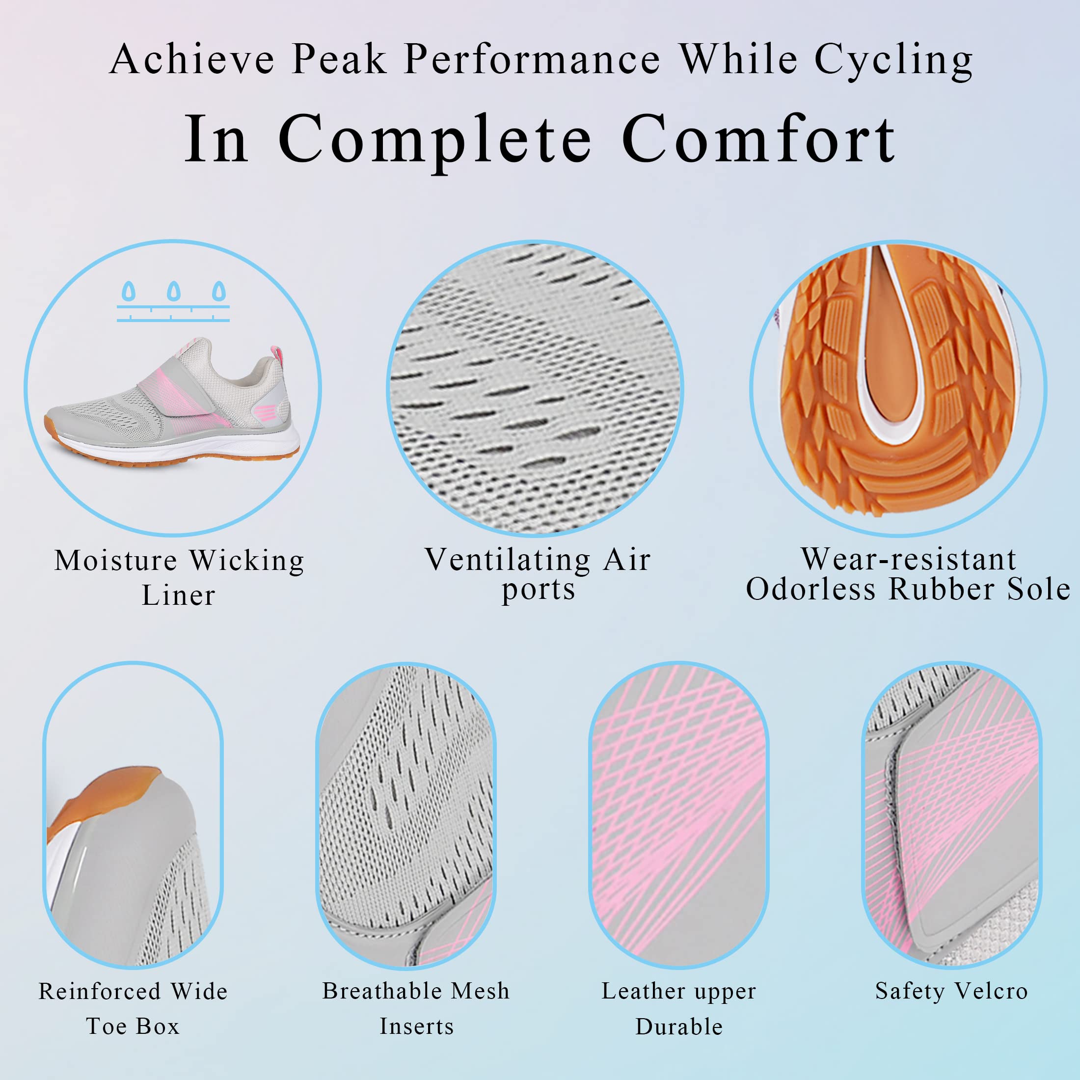 Pairobin Cycling Shoes Women's Indoor Cycling Shoes - Outdoor Cycling Shoes Comfortable and Breathable - Compatible with SPD Cleats Grey