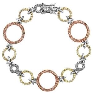 super bingo jewelry gift 925 silver tri-color 2.2ct estate link bracelet, 7" mjkc-11663 - jewelry for the soul