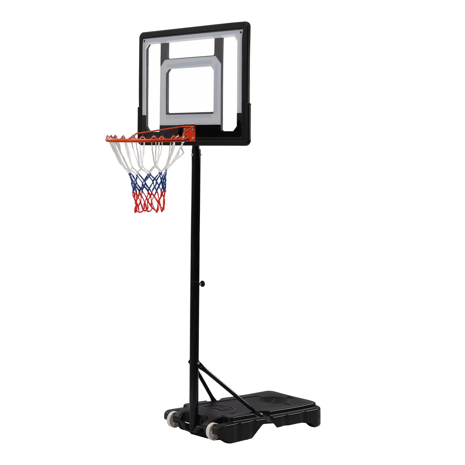 5.6~7ft Height Adjustable Portable Basketball System, Adjustable Basketball Hoop Portable Backboard System, 31.5 Inch Backboard, w/ 2 Wheels, Fillable Base (White)