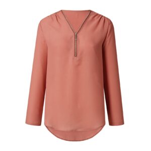 Womens Casual T Shirts Tops Soft Loose Quarter Zip Fashion Spring Summer Tees Shirt Sweatshirts Tunics Top Clothes Orange