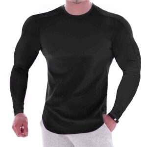 Men's Compression Shirts Long Sleeve Athletic Workout Muscle Tops Gym Undershirts Running Cool Dry Baselayers T-Shirts(Black,X-Large)