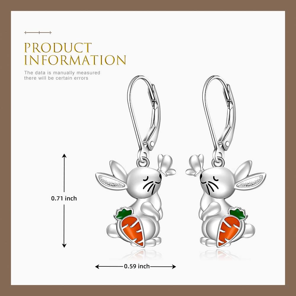 Bunny Earrings for Women Easter Bunny Earrings Carrot Dangle Drop Sterling Silver Animal Bunny Rabbit Holiday Easter Jewelry Gifts