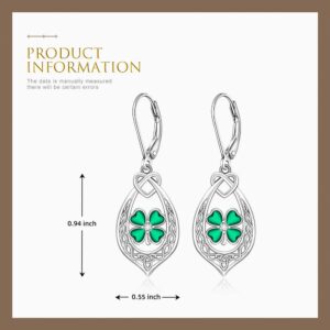 Talonior St Patricks Day Earrings Shamrock Earrings for Women Sterling Silver Good Lucky Irish Filigree Green Four Leaf Clover Earrings Friendship Jewelry Birthday Gifts