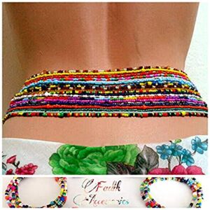 Colourful African Waist Beads Layered Belly Beads Body Chain for Women,10PCS Handmade Seed Beads Waist Beads Plus Size Elastic Body Jewelry Accessories for Beach Party (10pcs)