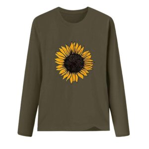 NKSUDET Light Long Sleeve Print Sleeve T-shirt Sweatshirt Blouse O-neck Women Long Top Pullover Sunflower Women's Blouse Print,Search History on My Account Green