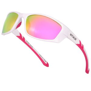 Myiaur Polarized Sports Sunglasses for Women Men UV Protection Mirrored Lens Sturdy Stylish Wrap Around Shades M8140