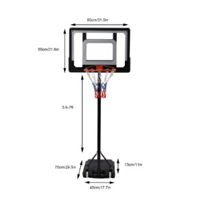 5.6~7ft Height Adjustable Portable Basketball System, Adjustable Basketball Hoop Portable Backboard System, 31.5 Inch Backboard, w/ 2 Wheels, Fillable Base (White)