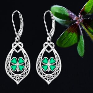 Talonior St Patricks Day Earrings Shamrock Earrings for Women Sterling Silver Good Lucky Irish Filigree Green Four Leaf Clover Earrings Friendship Jewelry Birthday Gifts