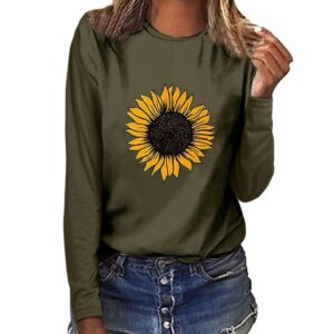 NKSUDET Light Long Sleeve Print Sleeve T-shirt Sweatshirt Blouse O-neck Women Long Top Pullover Sunflower Women's Blouse Print,Search History on My Account Green