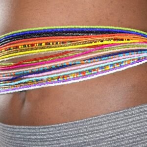 Colourful African Waist Beads Layered Belly Beads Body Chain for Women,10PCS Handmade Seed Beads Waist Beads Plus Size Elastic Body Jewelry Accessories for Beach Party (10pcs)