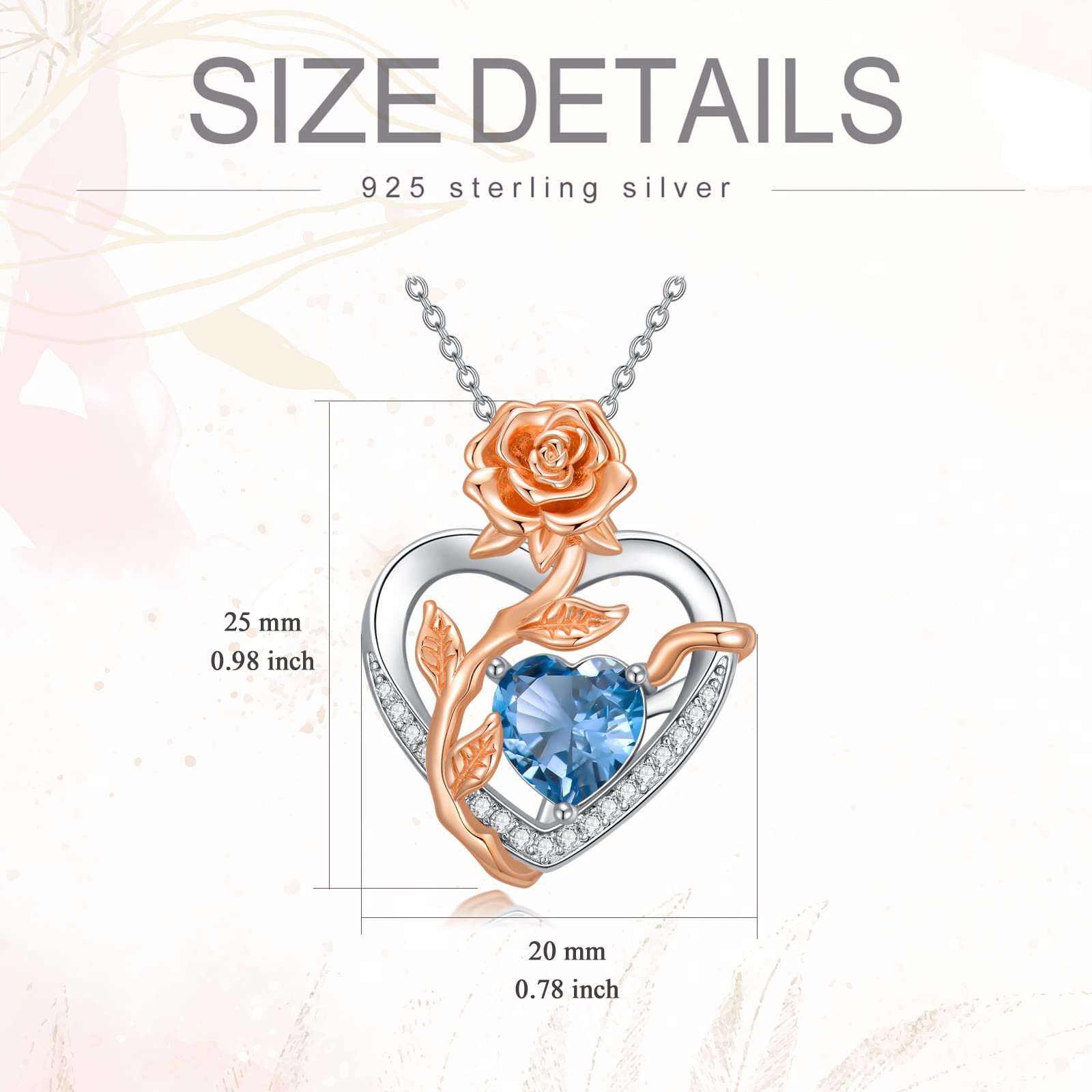 OJK Rose Heart Aquamarine Necklace for Women Sterling Silver March Birthstone Necklace for Her Wife Girls Jewelry Birthday Anniversary Christmas Gifts