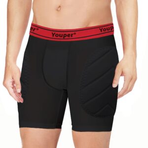 Youper Boys Youth Padded Sliding Shorts with Soft Protective Athletic Cup for Baseball, Football, Lacrosse (Black Red, Medium)