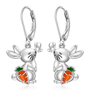 Bunny Earrings for Women Easter Bunny Earrings Carrot Dangle Drop Sterling Silver Animal Bunny Rabbit Holiday Easter Jewelry Gifts