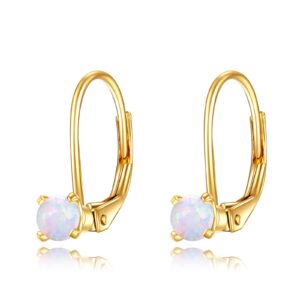 14k solid gold leverback earrings for women opal jewelry birthday gifts for her (4mm)