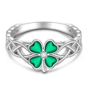 shamrock ring st patrick's day shamrock rings for women clover 925 sterling silver celtic ring four leaf clover irish gifts size 9