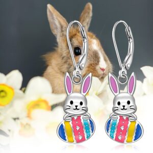 Bunny Earrings Easter Earrings for Women Lever Back Sterling Silver Animal Bunny Egg Rabbit Holiday Dangle Drop Easter Jewelry Gifts