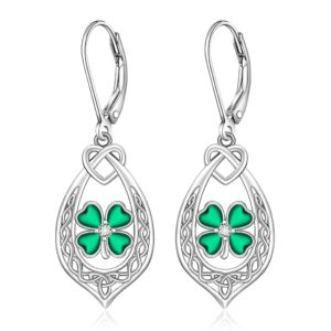 talonior st patricks day earrings shamrock earrings for women sterling silver good lucky irish filigree green four leaf clover earrings friendship jewelry birthday gifts