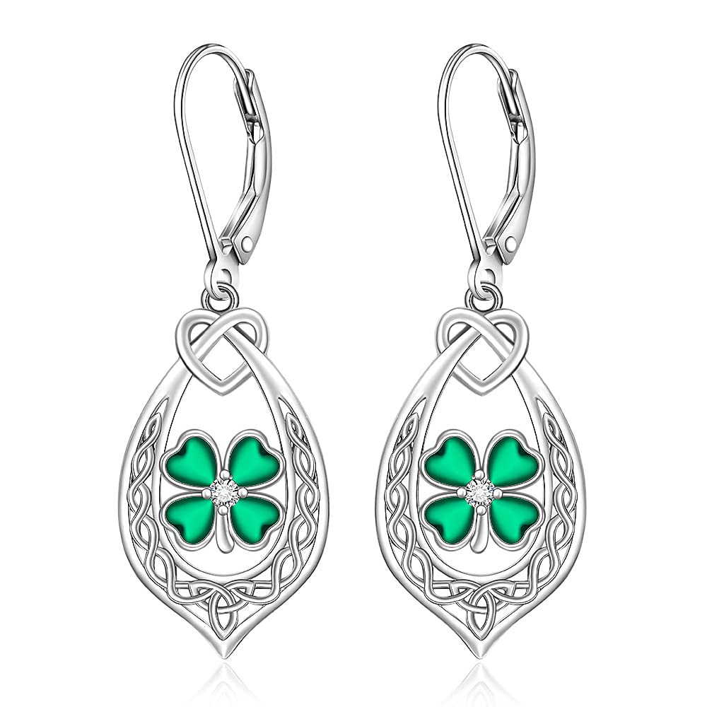 Talonior St Patricks Day Earrings Shamrock Earrings for Women Sterling Silver Good Lucky Irish Filigree Green Four Leaf Clover Earrings Friendship Jewelry Birthday Gifts