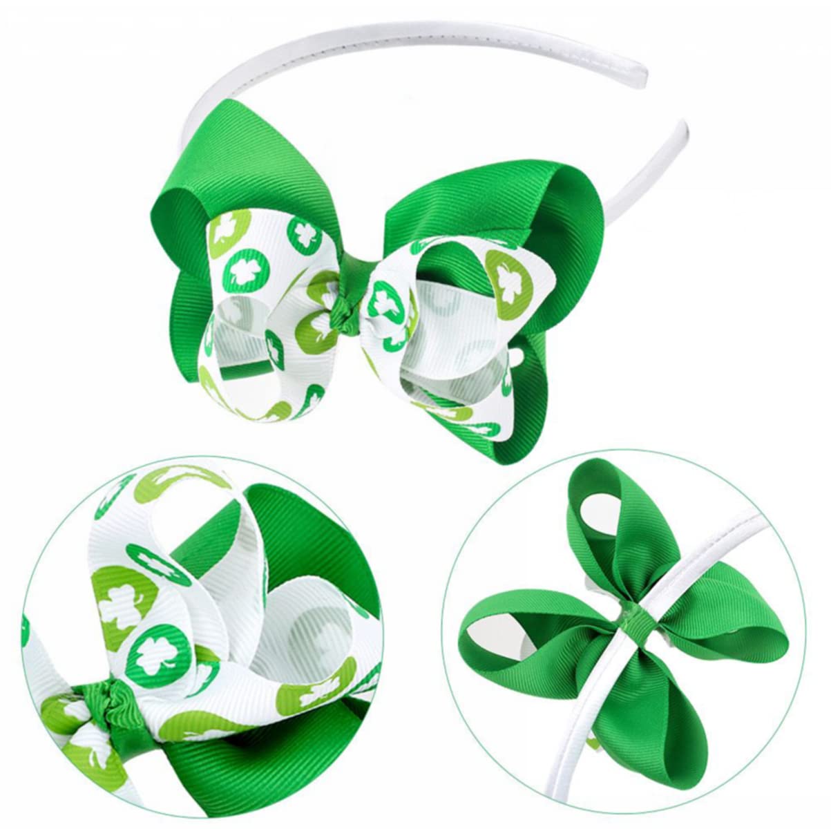 4Pcs St. Patrick's Day Hair Clips/Headbands Handmad Irish Green Shamrock HairBand Lucky Shamrock Hair Clips Costume Hair Accessory for Women, Girls (LLucky Headbands)