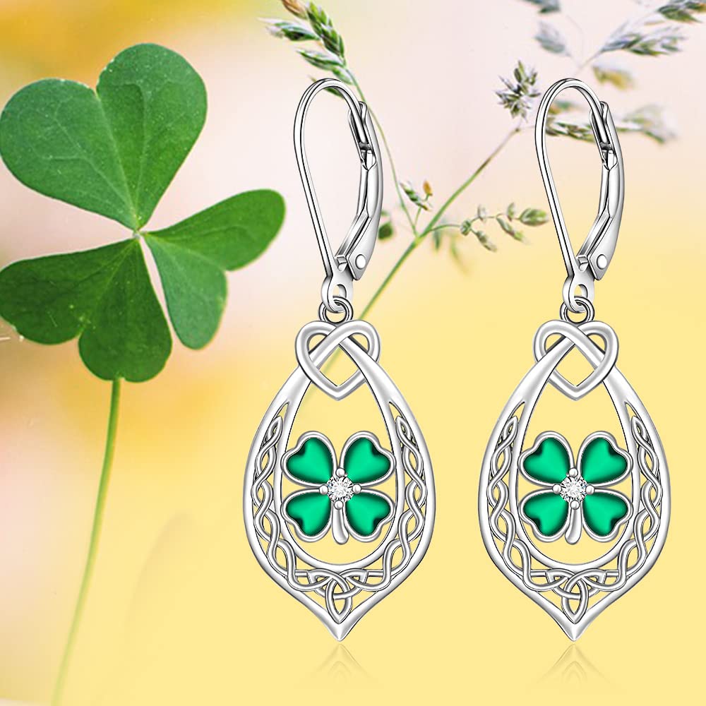 Talonior St Patricks Day Earrings Shamrock Earrings for Women Sterling Silver Good Lucky Irish Filigree Green Four Leaf Clover Earrings Friendship Jewelry Birthday Gifts