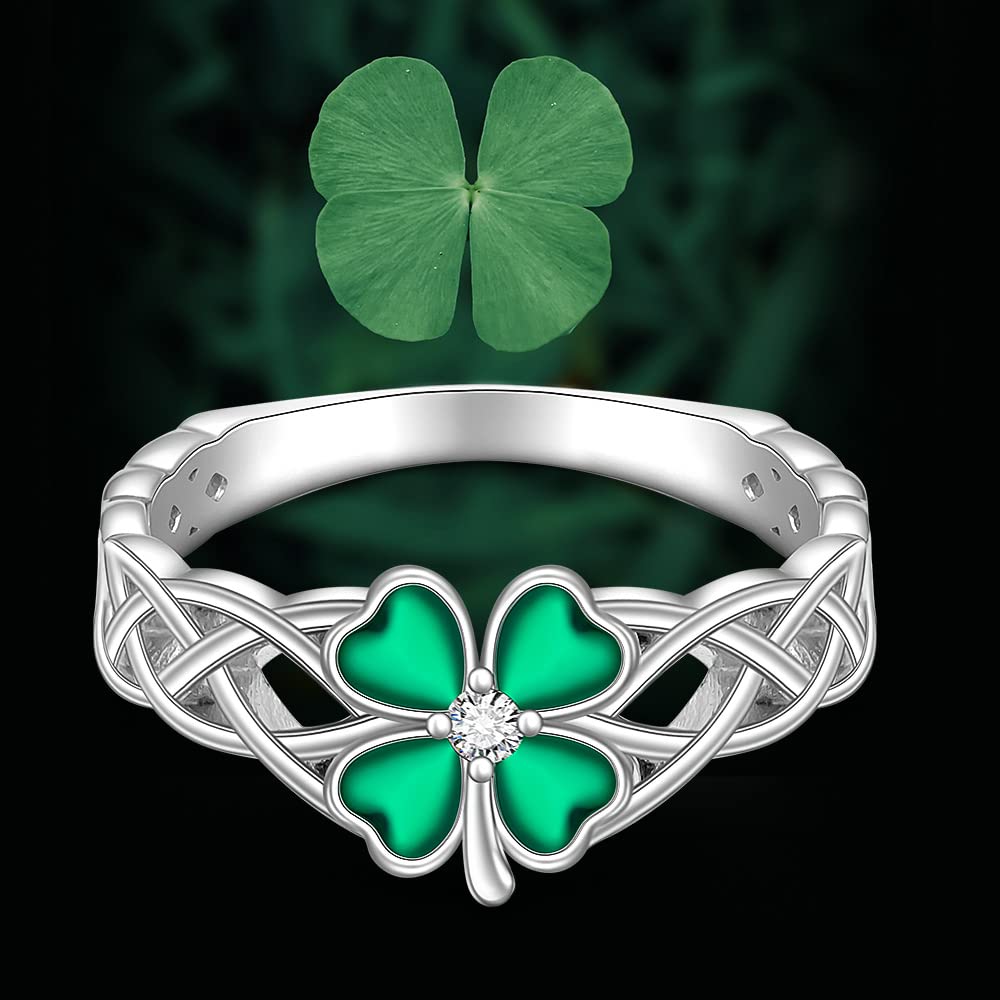 Shamrock Ring St Patrick's Day Shamrock Rings for Women Clover 925 Sterling Silver Celtic Ring Four Leaf Clover Irish Gifts Size 9