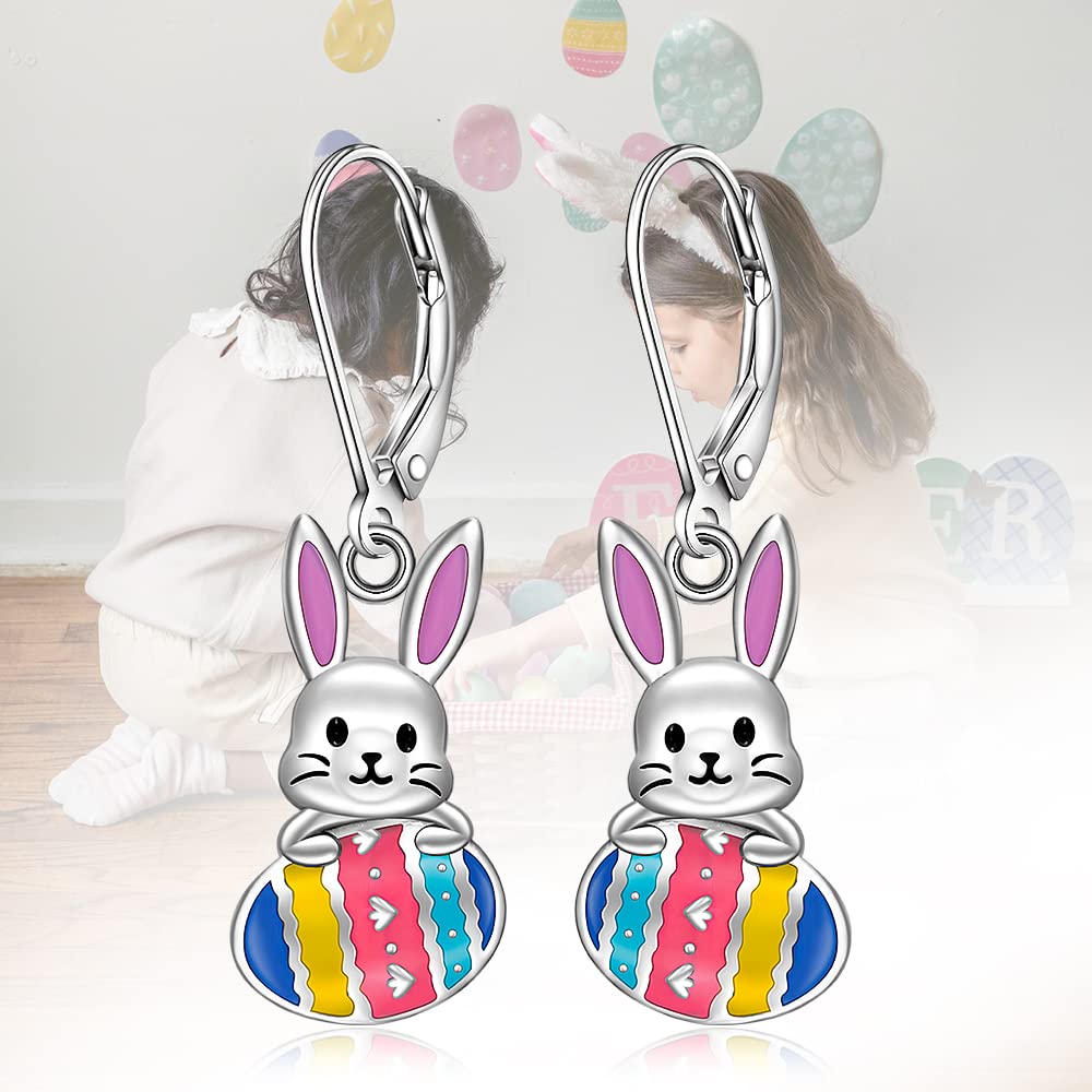 Bunny Earrings Easter Earrings for Women Lever Back Sterling Silver Animal Bunny Egg Rabbit Holiday Dangle Drop Easter Jewelry Gifts