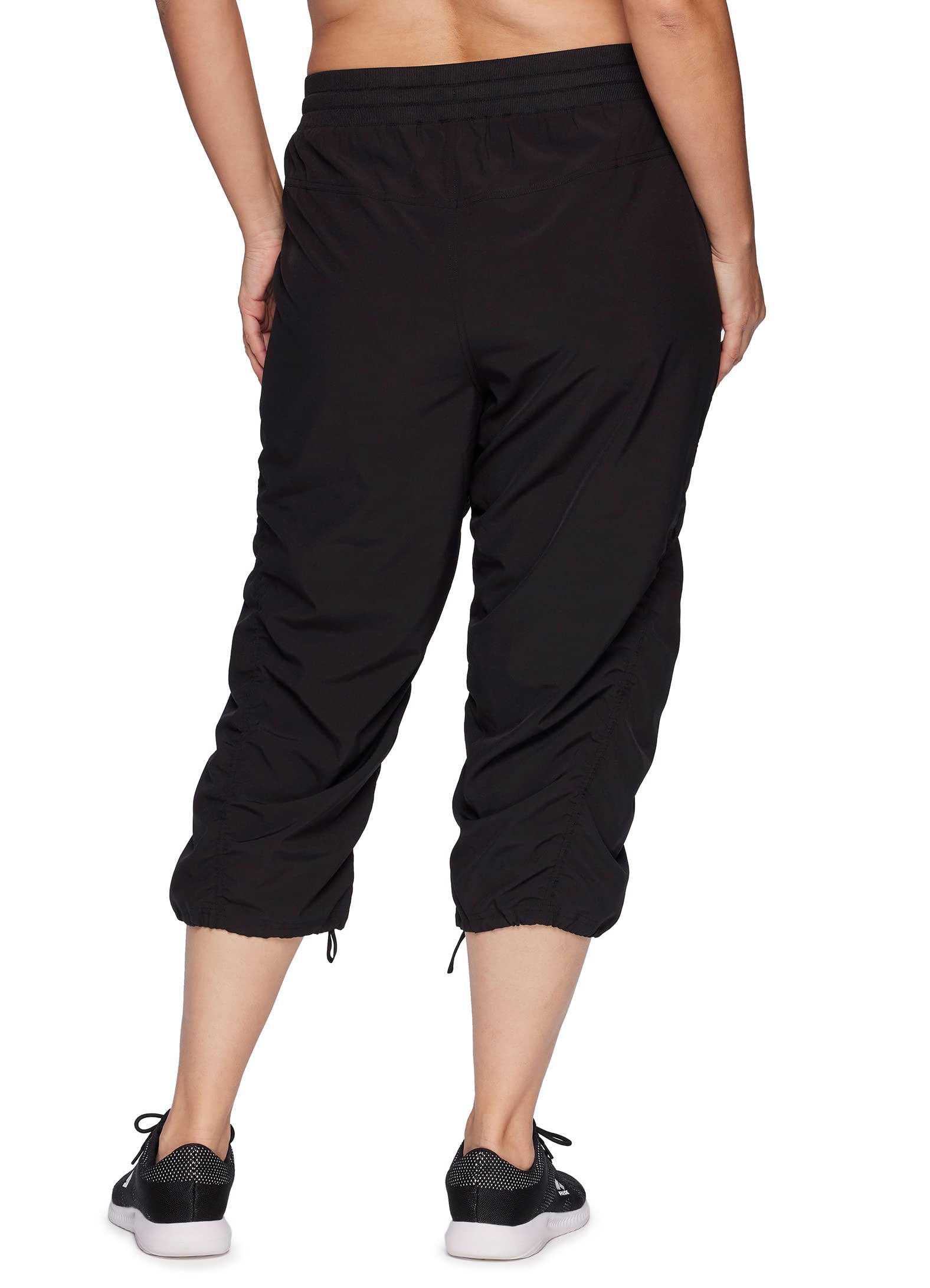 RBX Women's Plus Size Lightweight Woven Drawstring Capri Pant Jet Black 2X