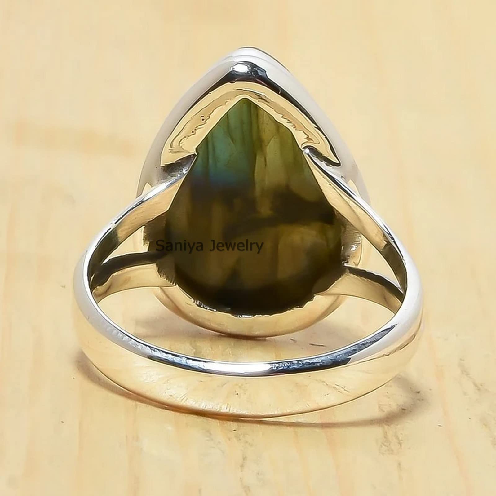 Saniya Jewelry Genuine Labradorite Pear Gemstone Real 925 Sterling Silver Handmade Ring For Women