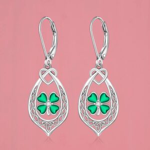 Talonior St Patricks Day Earrings Shamrock Earrings for Women Sterling Silver Good Lucky Irish Filigree Green Four Leaf Clover Earrings Friendship Jewelry Birthday Gifts