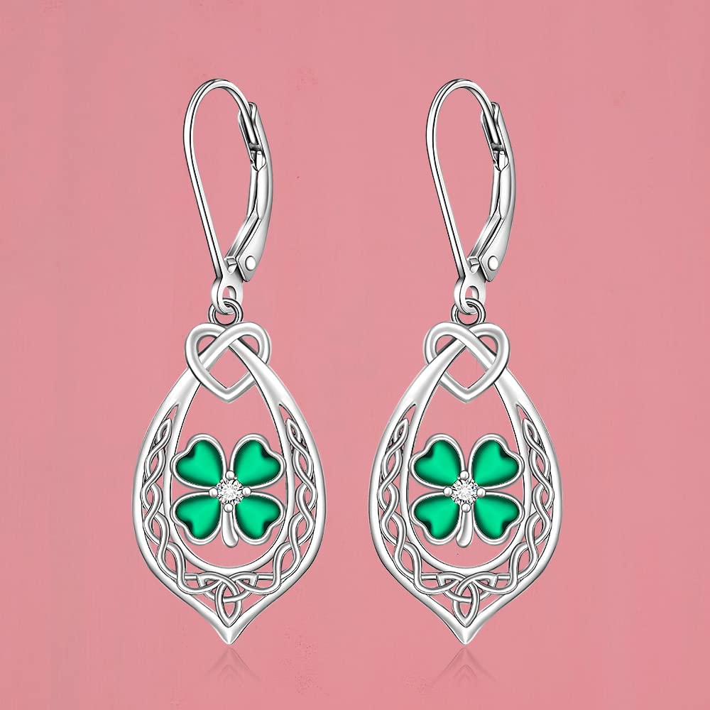 Talonior St Patricks Day Earrings Shamrock Earrings for Women Sterling Silver Good Lucky Irish Filigree Green Four Leaf Clover Earrings Friendship Jewelry Birthday Gifts