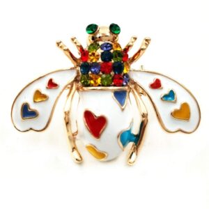 Super Cute Colored Heart Shaped Spotted White Bee Brooch Enamel Pin (White Bee)